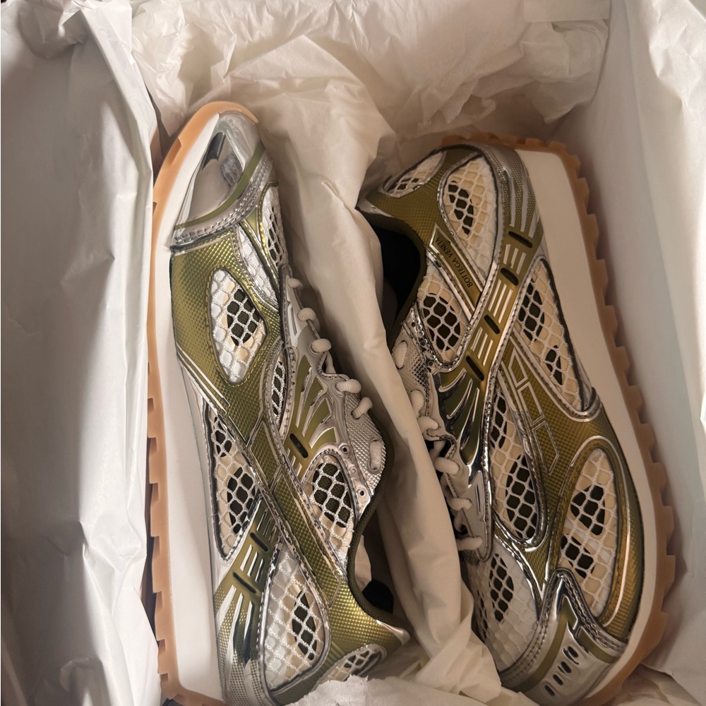 Bottega Veneta Silver and Green Sneakers